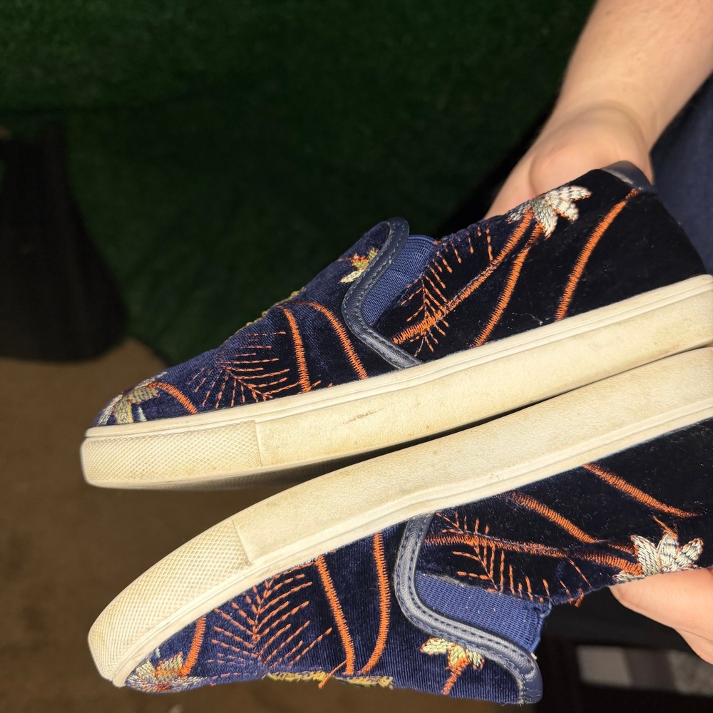 STEVEN by Steve Madden Tatum Navy Velvet Floral Sequin Slip On Sneakers Size 6 - Picture 7 of 8